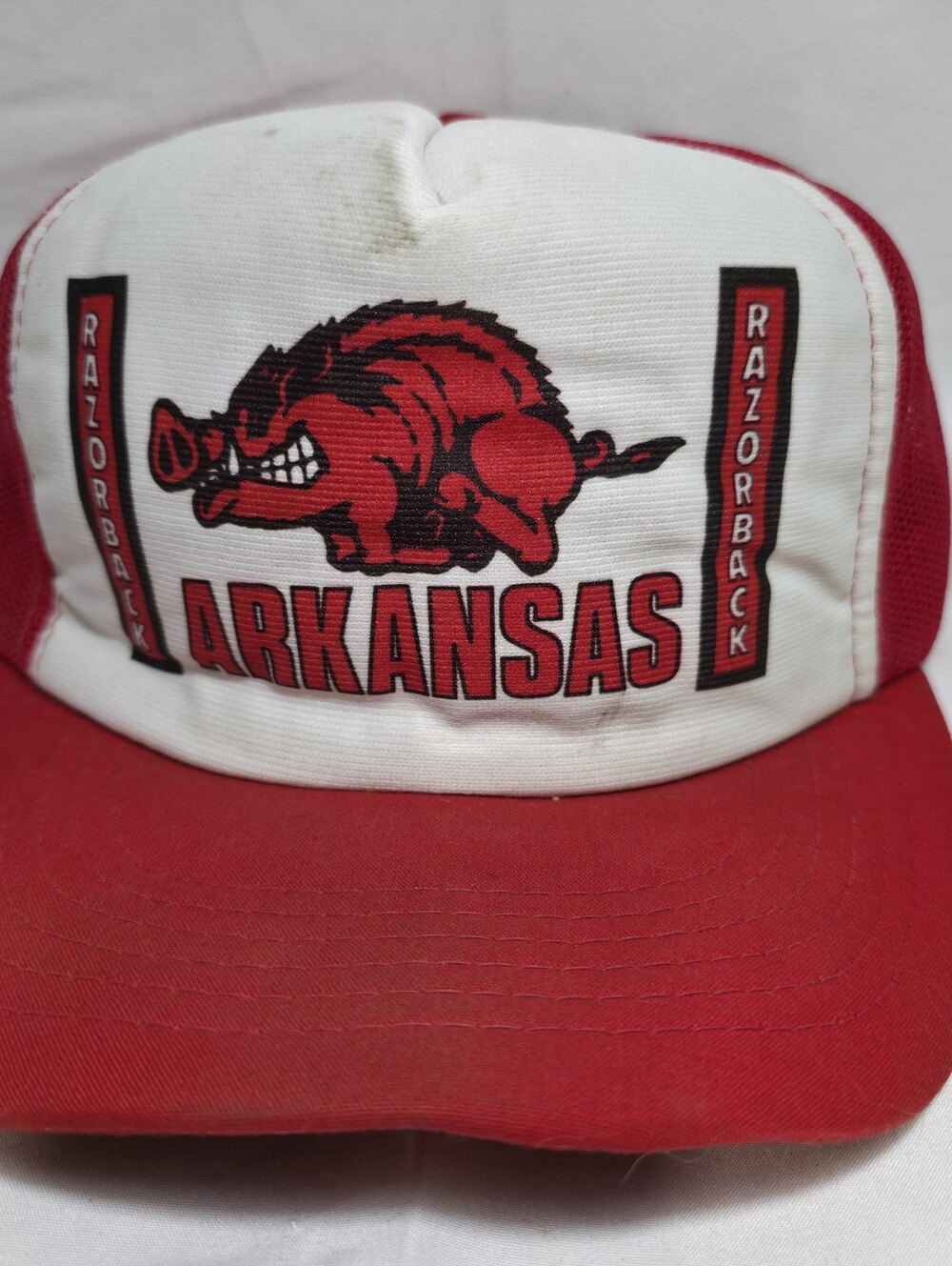 Vintage 1970's 1980's Arkansas Razorbacks Red & White Trucker Hat